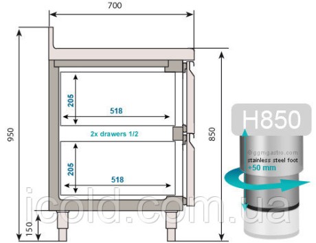 [ALT] Холодильний стіл (GN) - з 2 дверима та 2 шухлядами 1/2