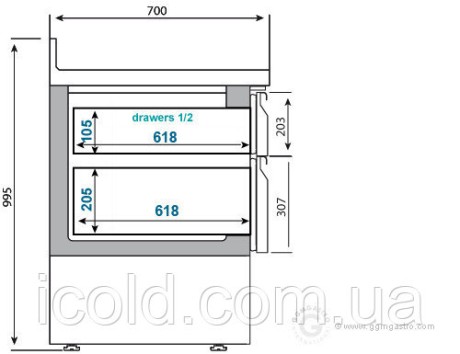 [ALT] Холодильний стіл (GN 1/1) - з 2 дверима та 2 шухлядами